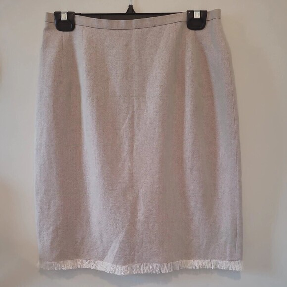 harvé benard Dresses & Skirts - Harve Benard Beige Fringe Linen Blend Lined Straight Pencil Skirt Womens 10